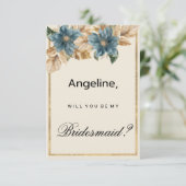 ブルーアイボリー金ゴールド秋春フローラブライデスメイド 招待状 (スタンド正面)