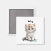 ブルーアイマグネット付き可愛い水彩色猫 マグネット (正面/裏面)