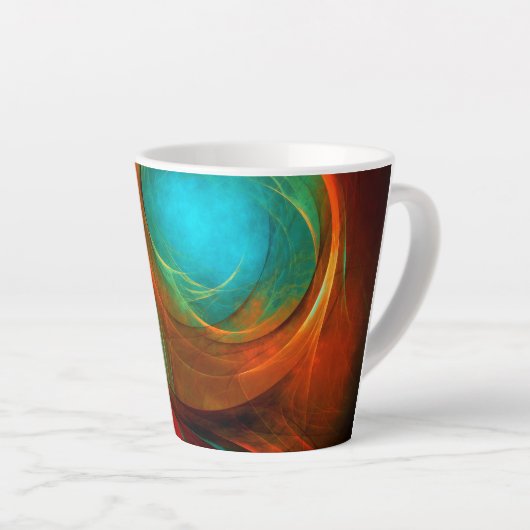 ブルーアイモダン抽象芸術ファインアートパタクールーン#16 カフェラテマグ (右アングル)