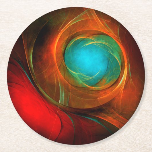 ブルーアイモダン抽象芸術ファインアートパタクールーン#16 ラウンドペーパーコースター (正面)