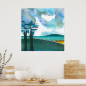 ブルーアイランド抽象芸術アートポスター/プリント24x24インチ ポスター (キッチン)