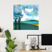 ブルーアイランド抽象芸術アートポスター/プリント24x24インチ ポスター (ホームオフィス)