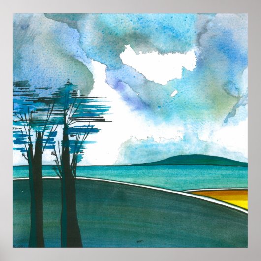 ブルーアイランド抽象芸術アートポスター/プリント24x24インチ ポスター (正面)
