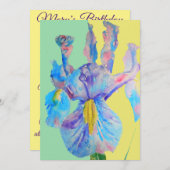 ブルーアイリスアートウォーターカラー誕生日招待状 招待状 (正面/裏面)