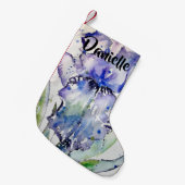 ブルーアイリスウォーターカラーフラワーズフローラ名ストッキング スモールクリスマスストッキング (正面 (吊り時))