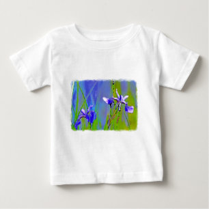 ブルーアイリスガーデンフラワーズフレソリアズデザイナーアート ベビーTシャツ