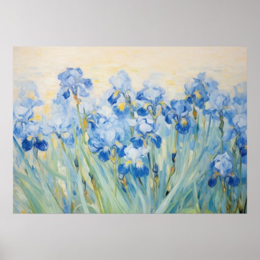 ブルーアイリスガーデン 印象派の花の絵 ポスター (正面)