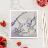 ブルーアイリスティーカップモノグラムパーティー スタンダードランチョンナプキン (インサイチュ)