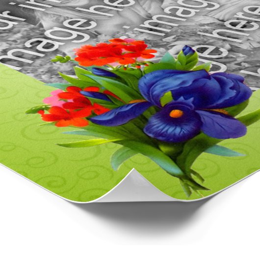 ブルーアイリスフラワーあなたの写真を追加パーソナライズされた ポスター (角)