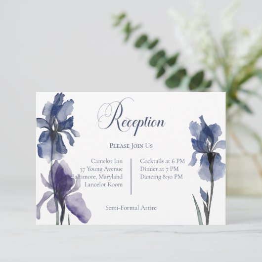ブルーアイリスフラワーウェディングレセプション エンクロージャーカード (スタンド正面)