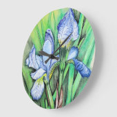 ブルーアイリスフラワーオリジナルアートスケッチフローラ  ラージ壁時計 (傾斜)