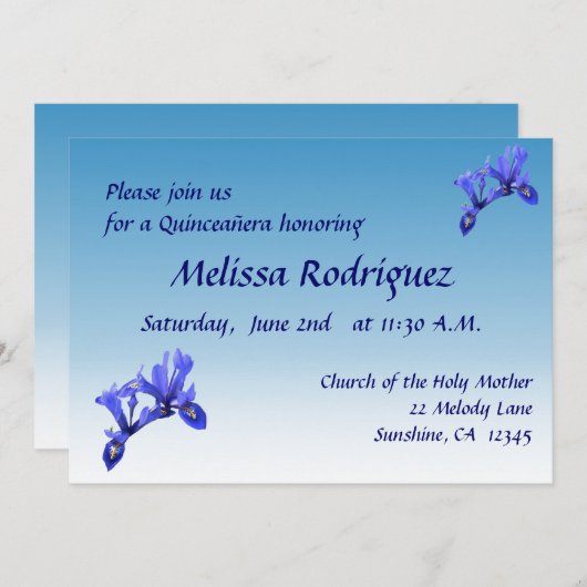 ブルーアイリスフラワーズキンセニェラ招待状 招待状 (正面/裏面)