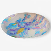 ブルーアイリスフラワーパターン紙パーティープレート ペーパープレート (アングル)