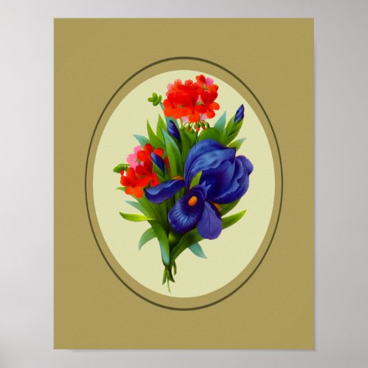 ブルーアイリスフラワーブーケフローラアート ポスター (正面)