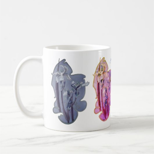 ブルーアイリスフローラアート2 パーソナライズされた コーヒーマグカップ (左)