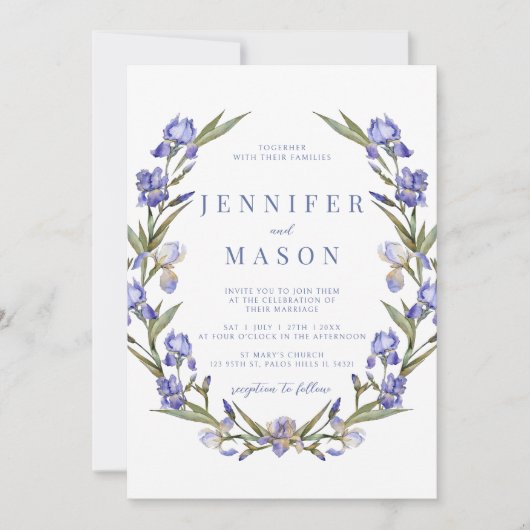 ブルーアイリスフローラリースボホ結婚式招待状 招待状 (正面)