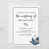 ブルーアイリスフローラ沿岸ビーチ結婚式招待 招待状 (正面)