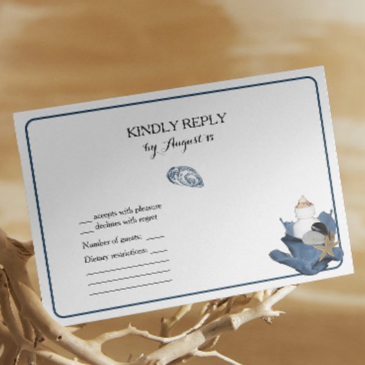 ブルーアイリスフローラ沿岸ビーチ結婚式RSVPカード 招待状