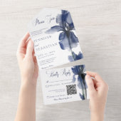 ブルーアイリスモダンフラワーQRコード オールインワン招待状 (貼ってはがせる)