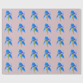 ブルーアイリスモダンフローラ水彩画 ラッピングペーパー (フラット)