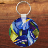 ブルーアイリス花オリジナル水彩画絵画像 キーホルダー (正面)