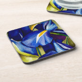 ブルーアイリス花オリジナル水彩画絵画像 コースター (左側)