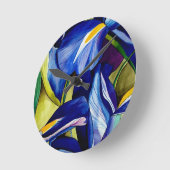 ブルーアイリス花オリジナル水彩画絵画像 ラウンド壁時計 (傾斜)