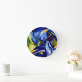 ブルーアイリス花オリジナル水彩画絵画像 ラウンド壁時計 (ホーム)