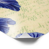 ブルーアイリス花ヴィンテージエフェメラ模様 フォトプリント (角)