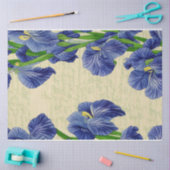 ブルーアイリス花ヴィンテージエフェメラ模様 薄葉紙 (クラフト)