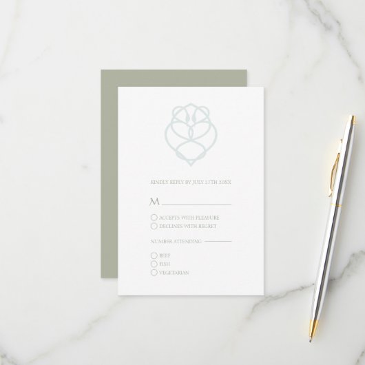 ブルーアイリッシュケルト白鳥ラブノットウェディングRSVPカード 出欠カード (正面/裏面インサイチュ)