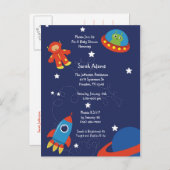 ブルーアウタスペースUFOベビーシャワー葉書 インビテーションポストカード (正面/裏面)