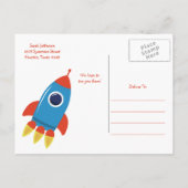 ブルーアウタスペースUFOベビーシャワー葉書 インビテーションポストカード (裏面)