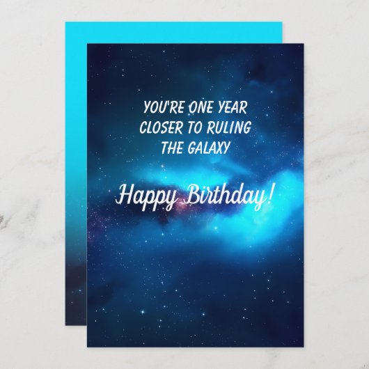 ブルーアウター王室のスペース誕生日カード 招待状 (正面/裏面)