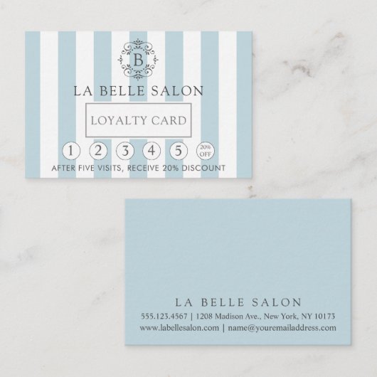 ブルーアウフランスのニングストライプロイヤリティとモノグラム ロイヤリティカード (正面/裏面)