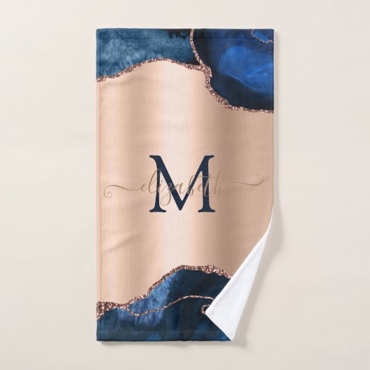 ブルーアエレガントゲスタイリッシュートマーブルバラ金ゴールド バスタオルセット (ハンドタオル)