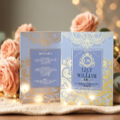 ブルーアエレガントルデコダイヤモンドモノグラ結婚ムの金ゴールド 箔招待状