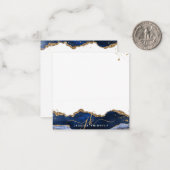 ブルーアガテエレガントスクリプトモノグラム金ゴールドグリッター ノートカード (正面/裏面インサイチュ)