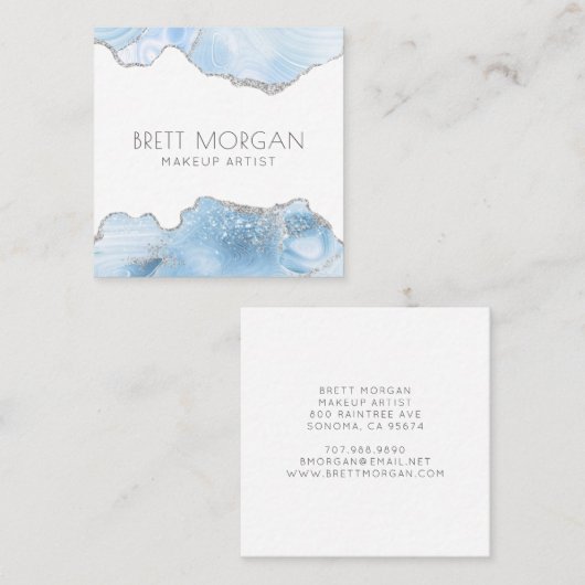 ブルーアガテシルバーグリッターメイクアップアーティスト スクエア名刺 (正面/裏面)