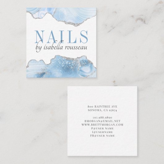 ブルーアガテシルバーグリッター爪、 ネイルマニキュリストスクエア スクエア名刺 (正面/裏面)