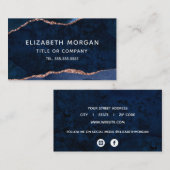 ブルーアガテマーブルウォーターカラーバラ金ゴールドグリッター 名刺 (正面/裏面)