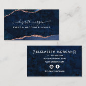 ブルーアガテマーブルバラ金ゴールド水彩スクリプト 名刺 (正面/裏面)