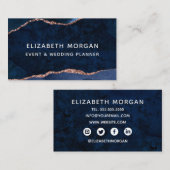 ブルーアガテマーブルバラ金ゴールド水彩 名刺 (正面/裏面)