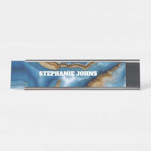ブルーアガテモノグラムターコイズ金ゴールド名前をカスタムする デスクネームプレート (正面)