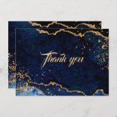ブルーアガテ金ゴールドグリッター結婚ダストありがとう サンキューカード (正面/裏面)