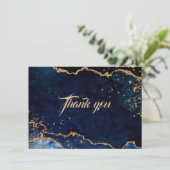 ブルーアガテ金ゴールドグリッター結婚ダストありがとう サンキューカード (スタンド正面)