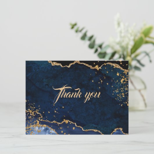 ブルーアガテ金ゴールドグリッター結婚ダストありがとう サンキューカード (スタンド正面)