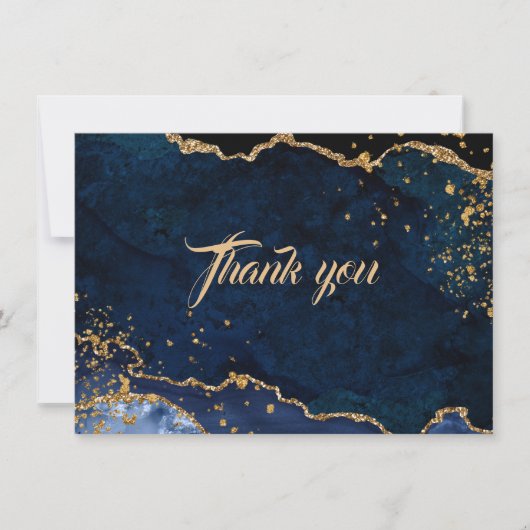 ブルーアガテ金ゴールドグリッター結婚ダストありがとう サンキューカード (正面)