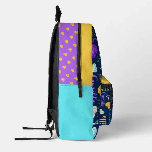 ブルーアクアイエローダイヤモンド名前をカスタムする全周 プリントバックパック (左)