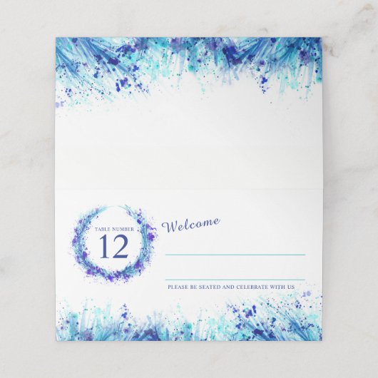 ブルーアクアウォーター結婚カラースグラス座席表 プレイスカード (外部開封)